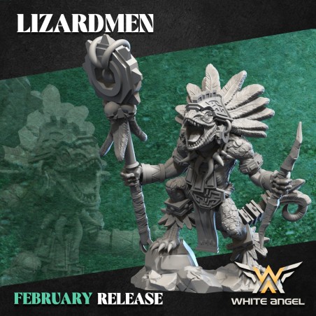 SLIPPERY LIZARD SHAMAN Druk 3d LIZARDMEN White Angels
