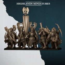 Nemean Lions with Bows x7 + cmd - Bigusson - Highlands Miniatures