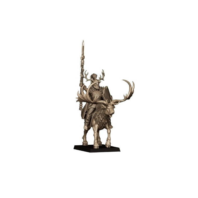Mounted Feral Elf Lord on Feral Stag - Highlands Miniatures Druk 3D