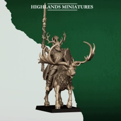 Mounted Feral Elf Lord on Feral Stag - Highlands Miniatures Druk 3D