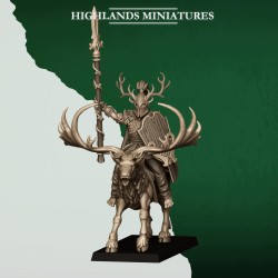 Mounted Feral Elf Lord on Feral Stag - Highlands Miniatures Druk 3D