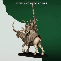 Mounted Feral Elf Lord on Feral Stag - Highlands Miniatures Druk 3D