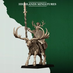 Mounted Feral Elf Lord on Feral Stag - Highlands Miniatures Druk 3D