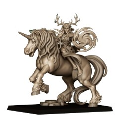 Mounted Feral Elf Druid on Unicorn - Highlands Miniatures Druk 3D
