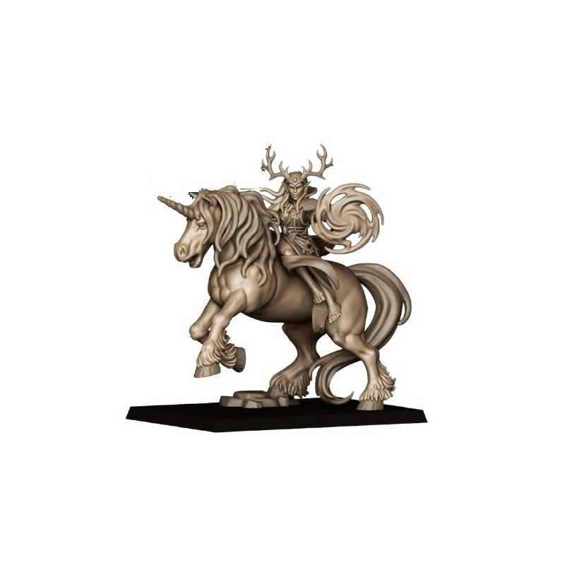 Mounted Feral Elf Druid on Unicorn - Highlands Miniatures Druk 3D