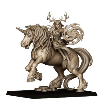 Mounted Feral Elf Druid on Unicorn - Highlands Miniatures Druk 3D