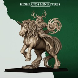 Mounted Feral Elf Druid on Unicorn - Highlands Miniatures Druk 3D
