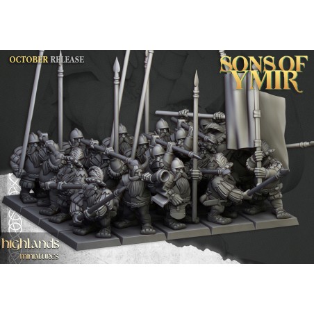 Dwarf Pikemen Unit x10 regular - Bigusson - Druk 3d - Highlands Miniatures