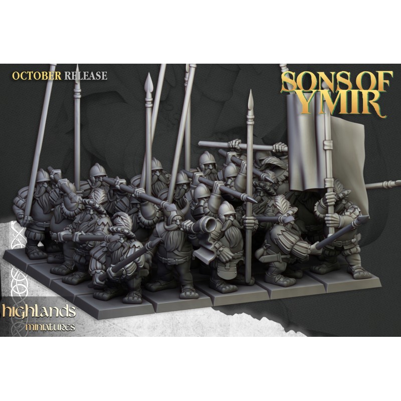 Dwarf Pikemen Unit x7 + 3 cmd - Bigusson - Druk 3d - Highlands Miniatures