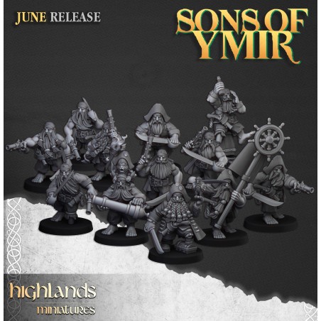 Dwarf Pirates x7 + 3 cmd - Bigusson - Druk 3d - Highlands Miniatures
