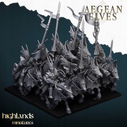 Aegean Elves Mounted Dragons x7 + cmd - Bigusson - Highlands Miniatures
