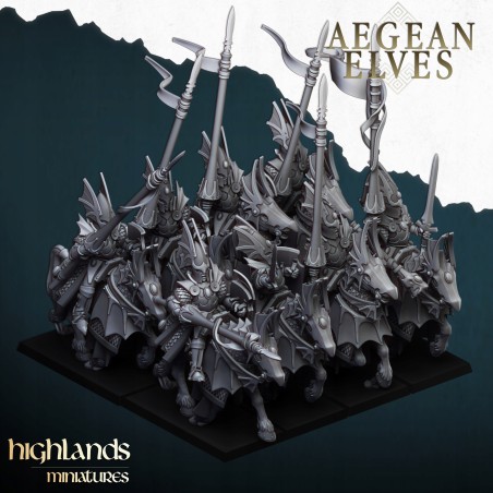Aegean Elves Mounted Dragons x7 + cmd - Bigusson - Highlands Miniatures