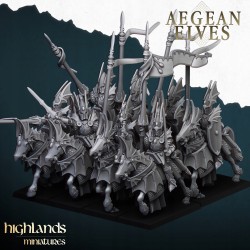 Aegean Elves Mounted Dragons x7 + cmd - Bigusson - Highlands Miniatures